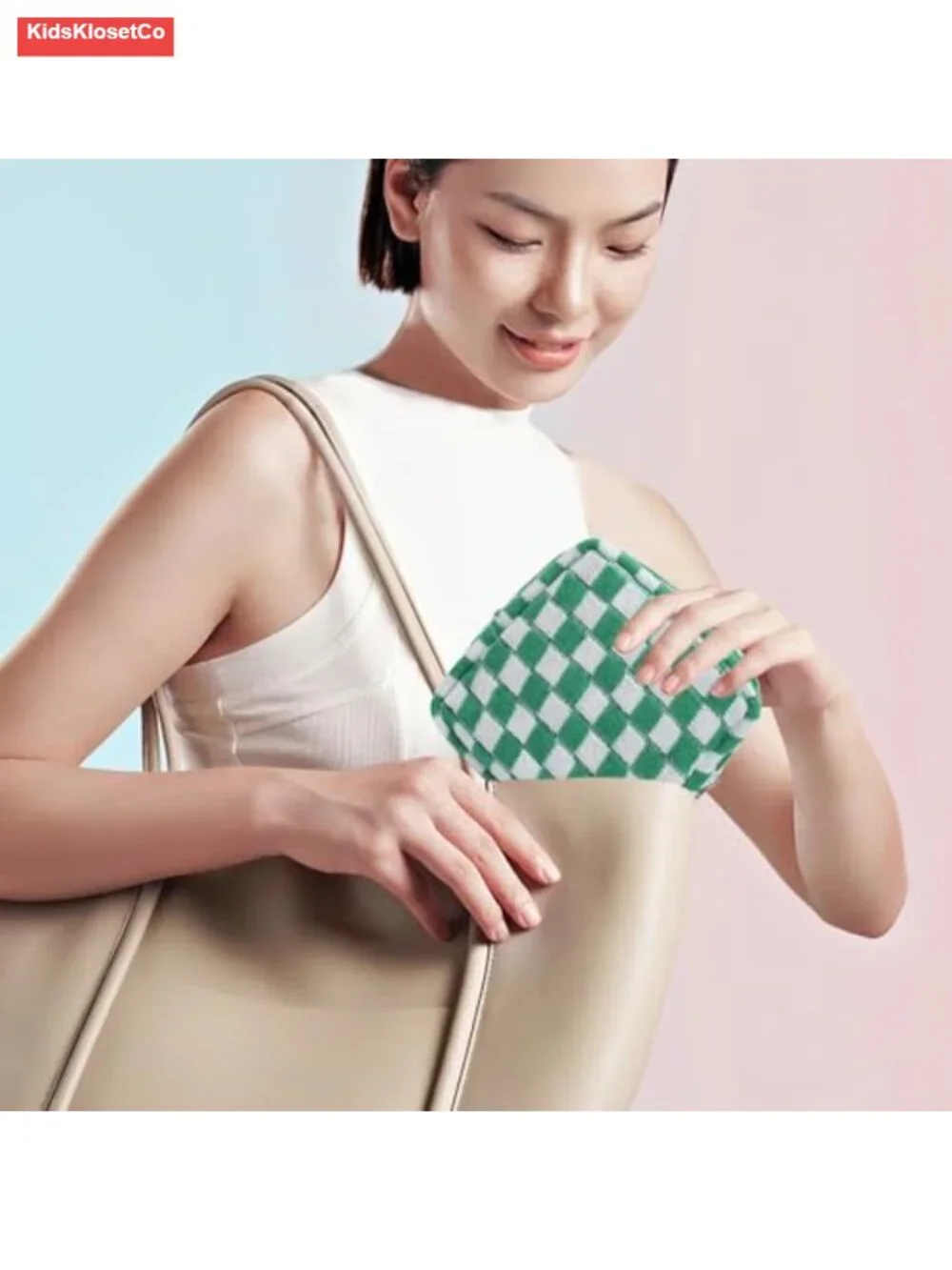 Mini Quilted Canvas Makeup Bag with Zipper, Cute Checkered Cosmetic Pouch for